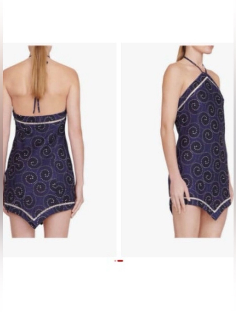 New STAUD Megan Linen Halter Mini Dress Tunic Navy Whirlpool 14 MSRP $300 - Picture 5 of 13